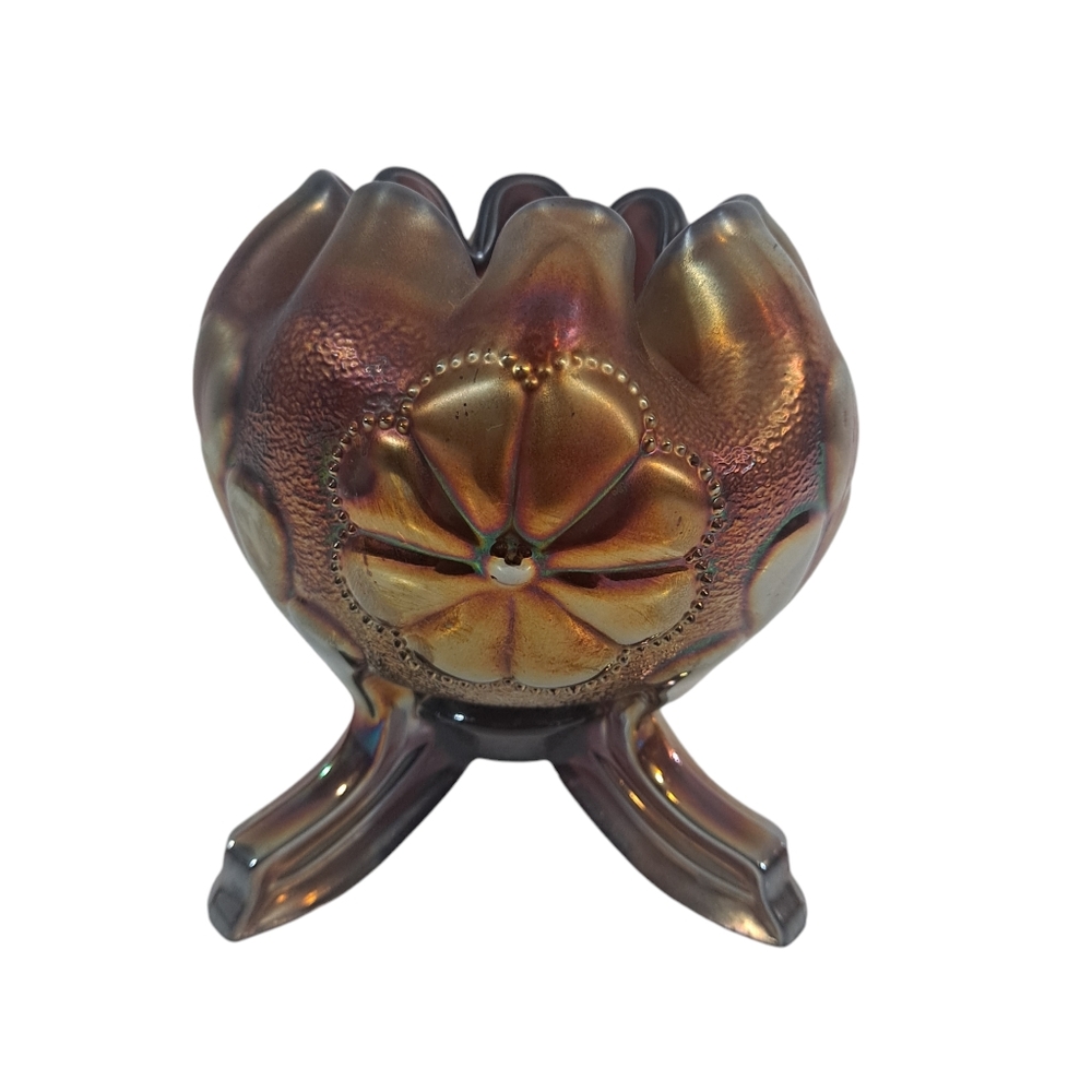 Vintage Northwood Carnival Glass Bowl Daisy Plume Footed Rose